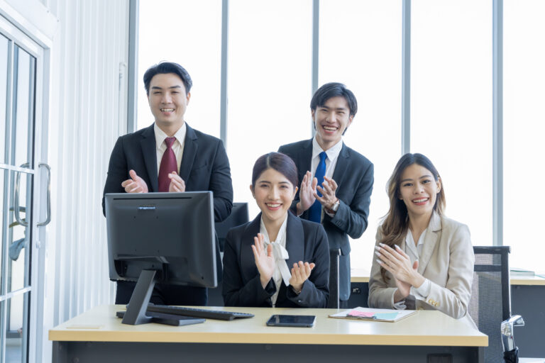 A group of young Asian businessmen Talking and planning work hap